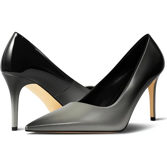 Women Black Gray Pointed Toe Slip-on Closed Toe 3 Inch Stiletto Pumps High Heels - Picture 1 of 7